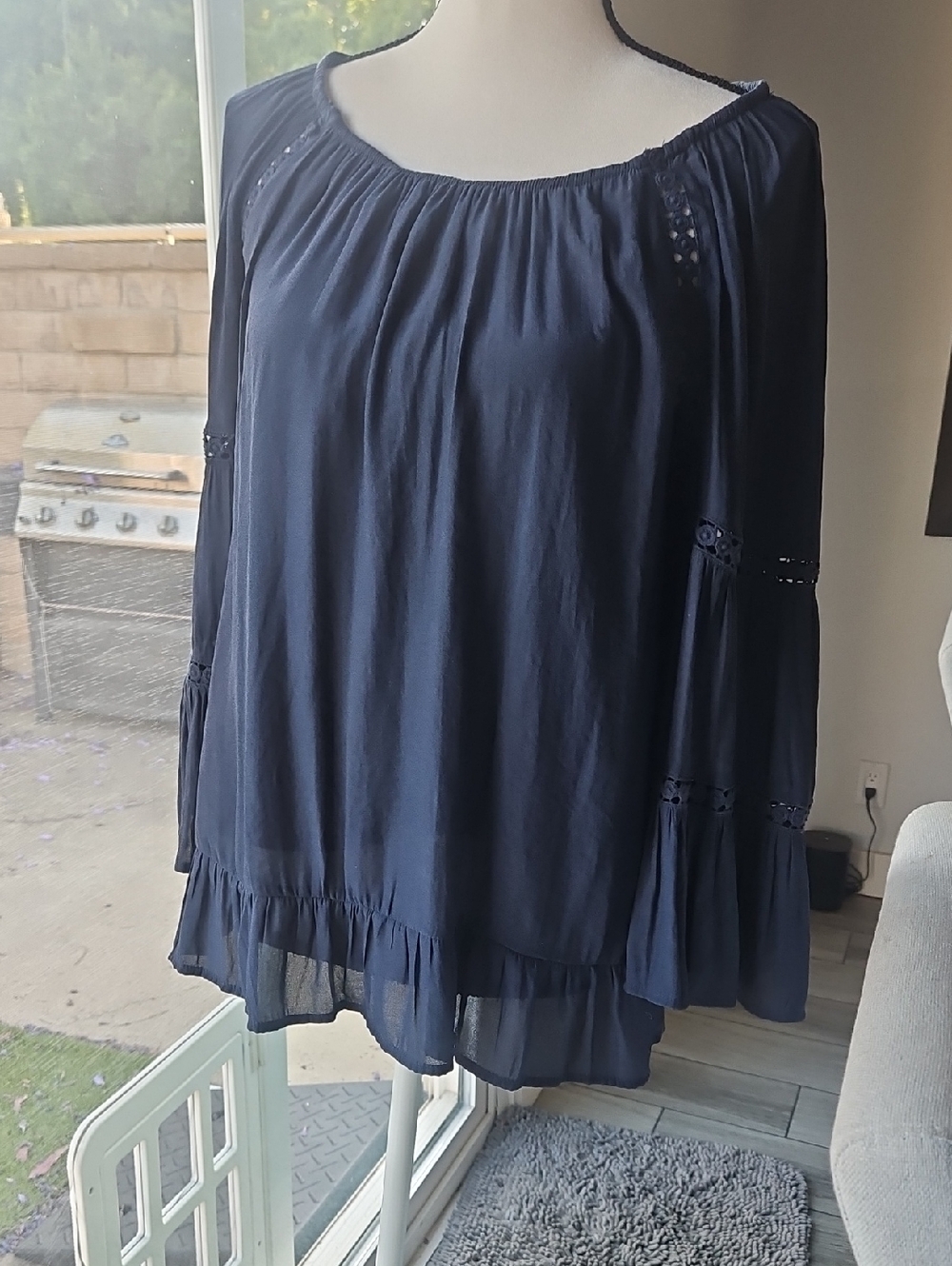 Women’s Navy Blue Tiered Top - Silky Lightweight Flowing Peplum